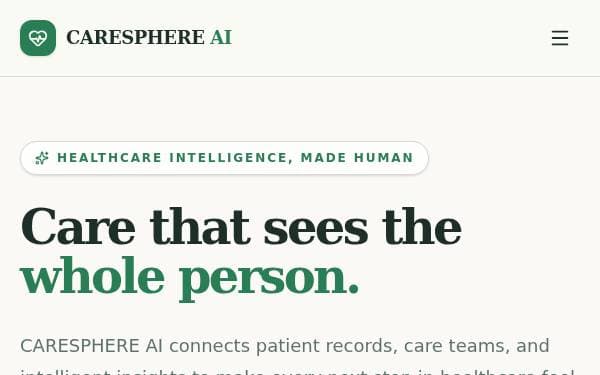 Screenshot of CareSphere AI Platform