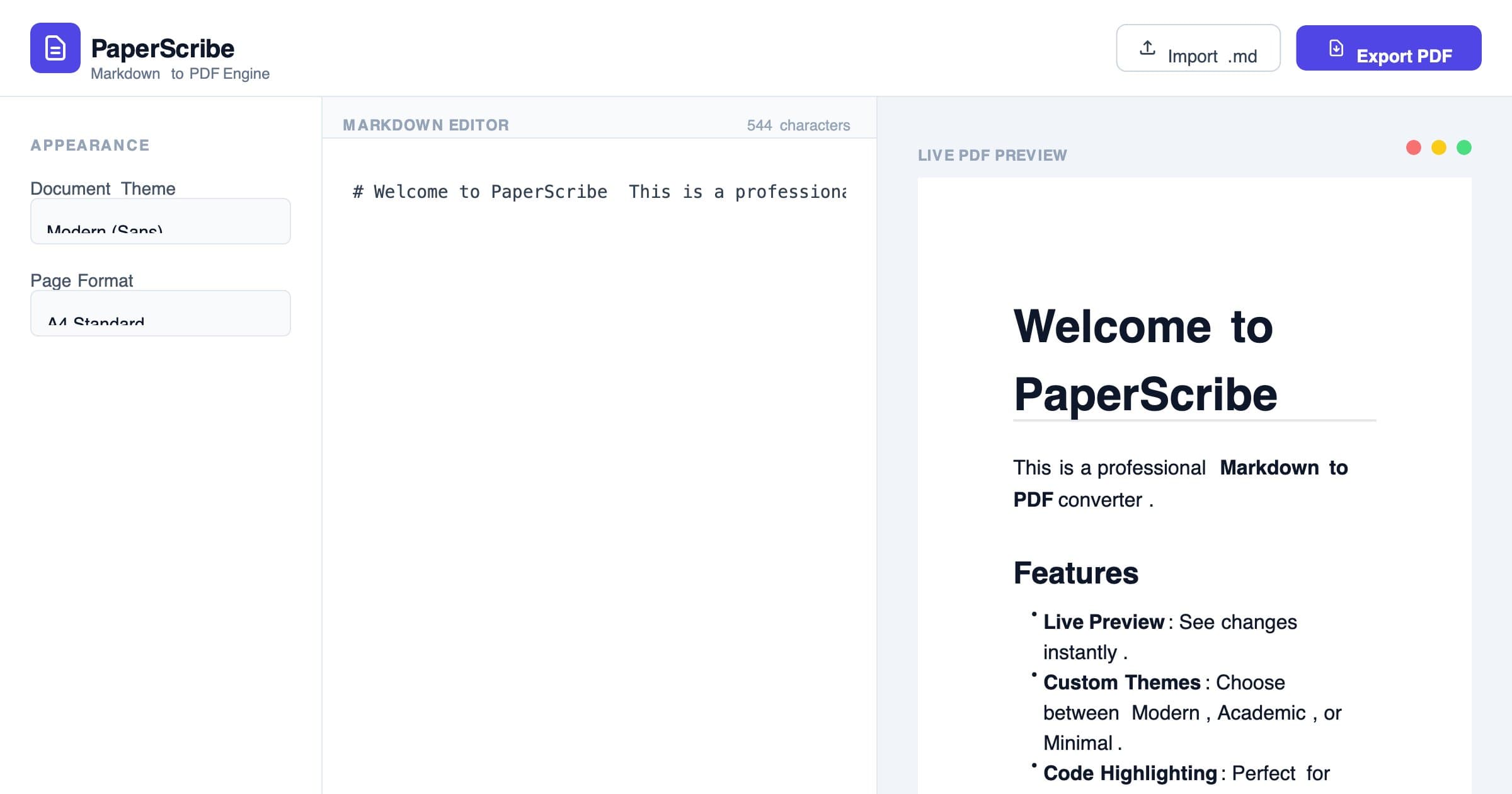 Screenshot of PaperScribe Pro - Precision Markdown to PDF
