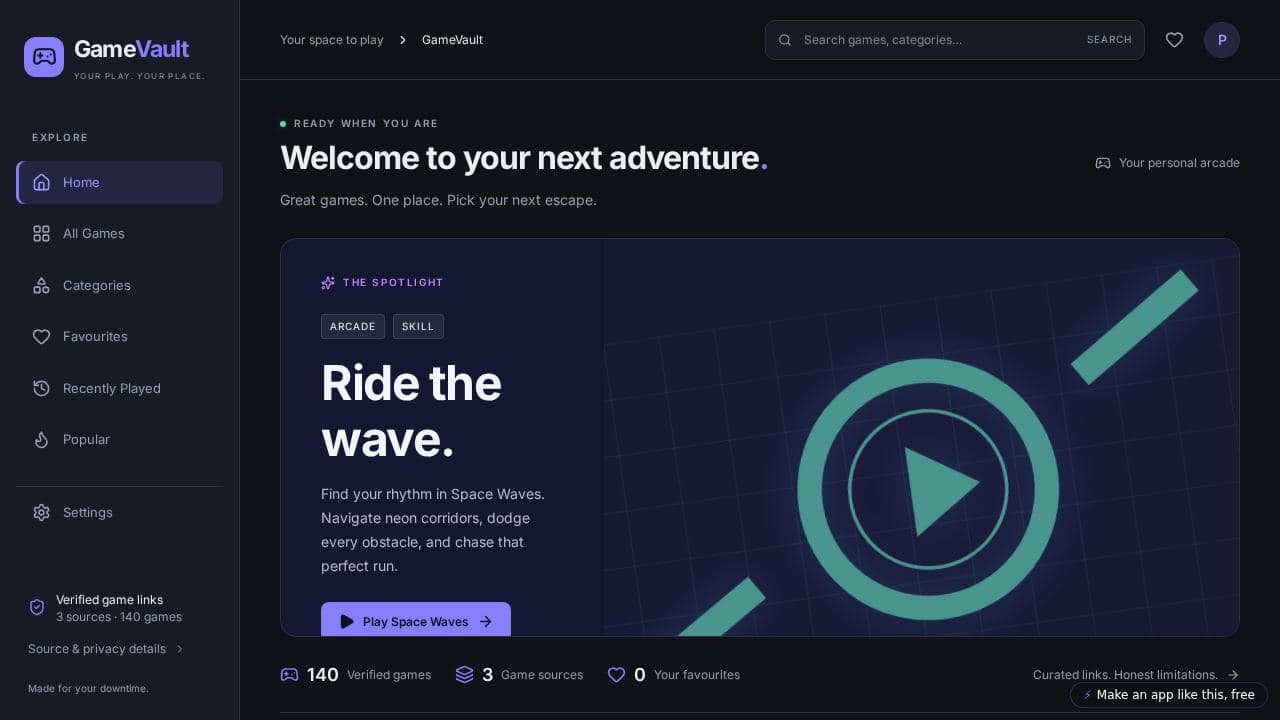 Screenshot of GameVault Gaming Portal