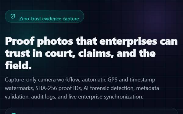 Screenshot of ProofVault Live