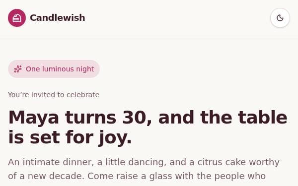 Screenshot of Candlewish