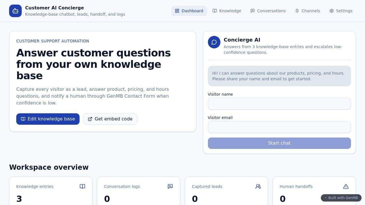Screenshot of AI Customer Support Chatbot