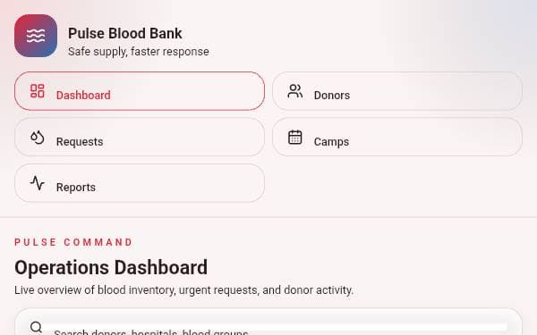 Screenshot of Pulse Blood Bank