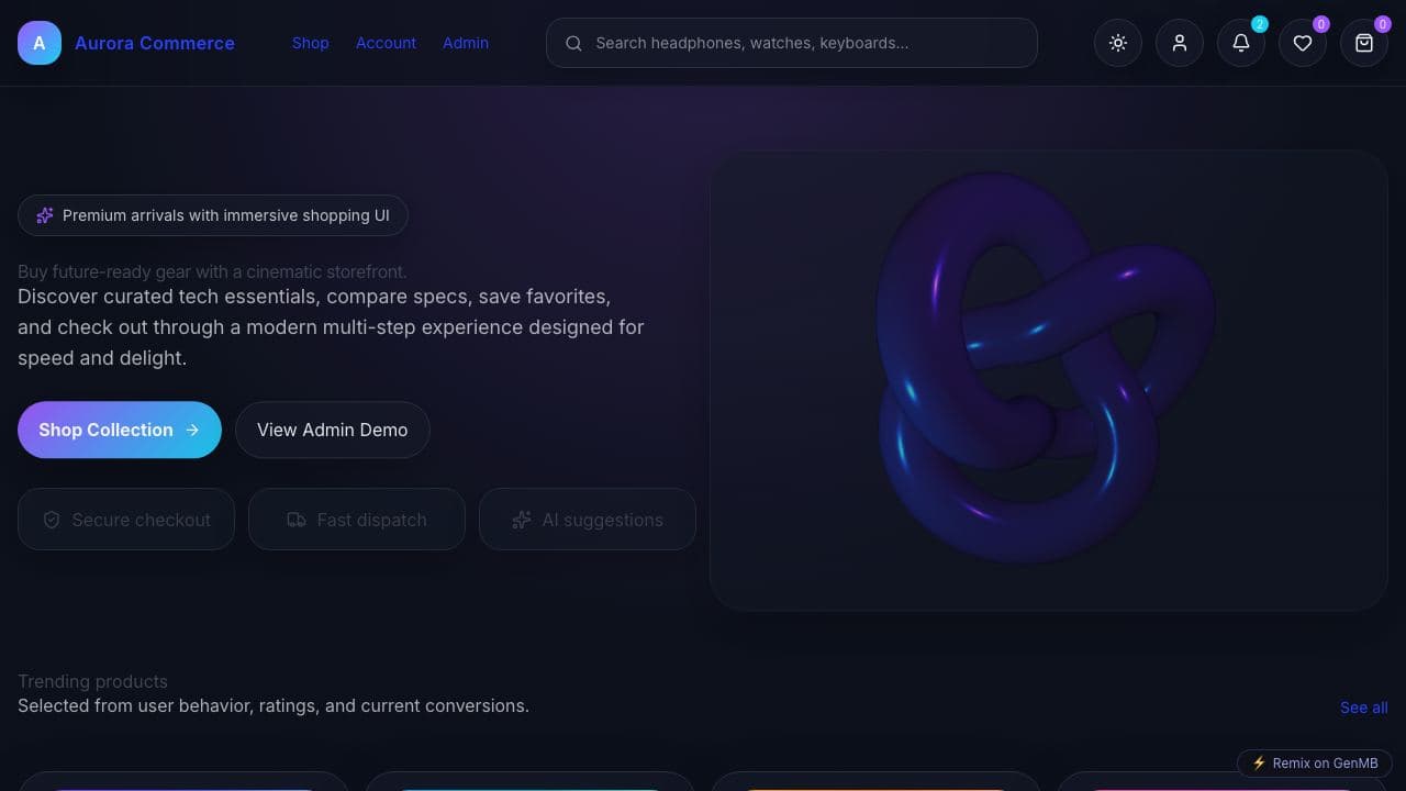 Screenshot of Aurora Commerce