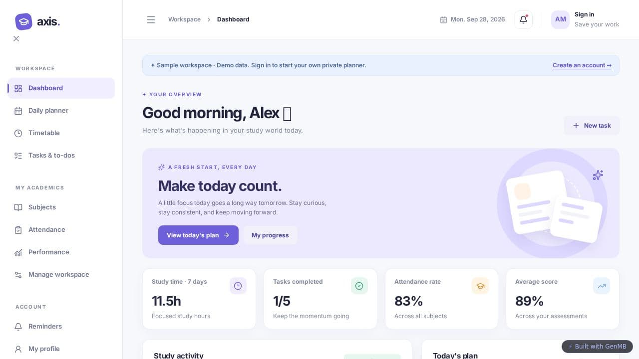 Screenshot of Student Study Hub