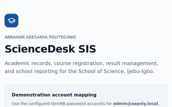 Screenshot of ScienceDesk SIS