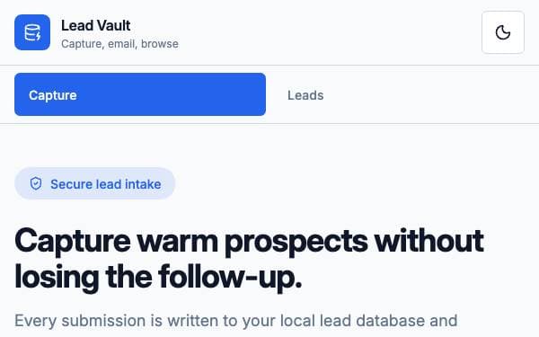 Screenshot of Lead Vault