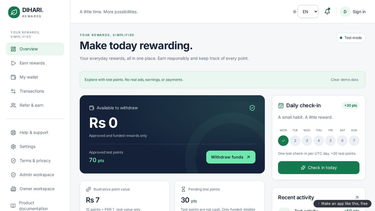 Screenshot of Dihari Rewards