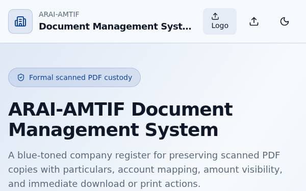 Screenshot of ARAI-AMTIF DMS
