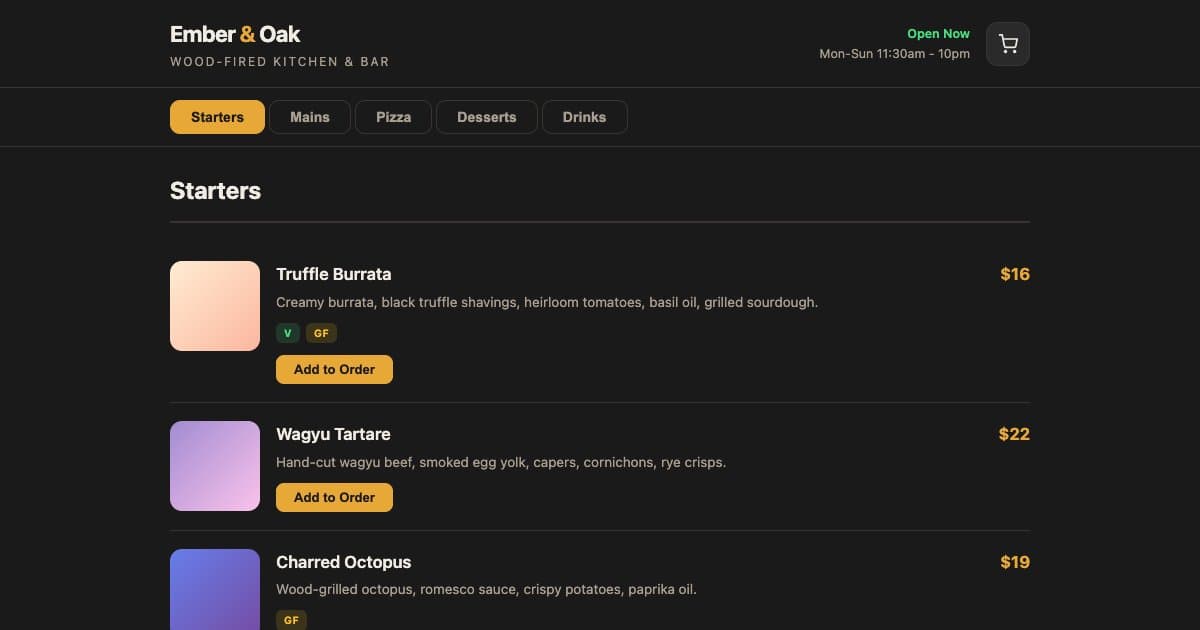 Screenshot of Restaurant Menu & Ordering