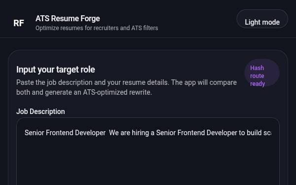Screenshot of ATS Resume Forge