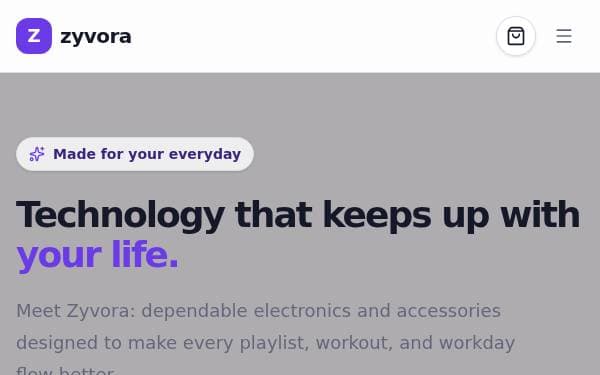 Screenshot of Zyvora Electronics Store