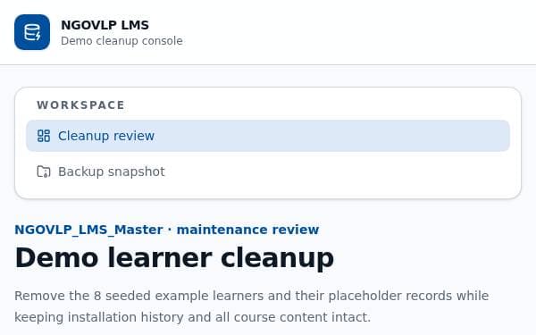 Screenshot of Demo Learner Cleanup