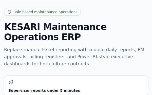 Screenshot of KESARI Maintenance ERP