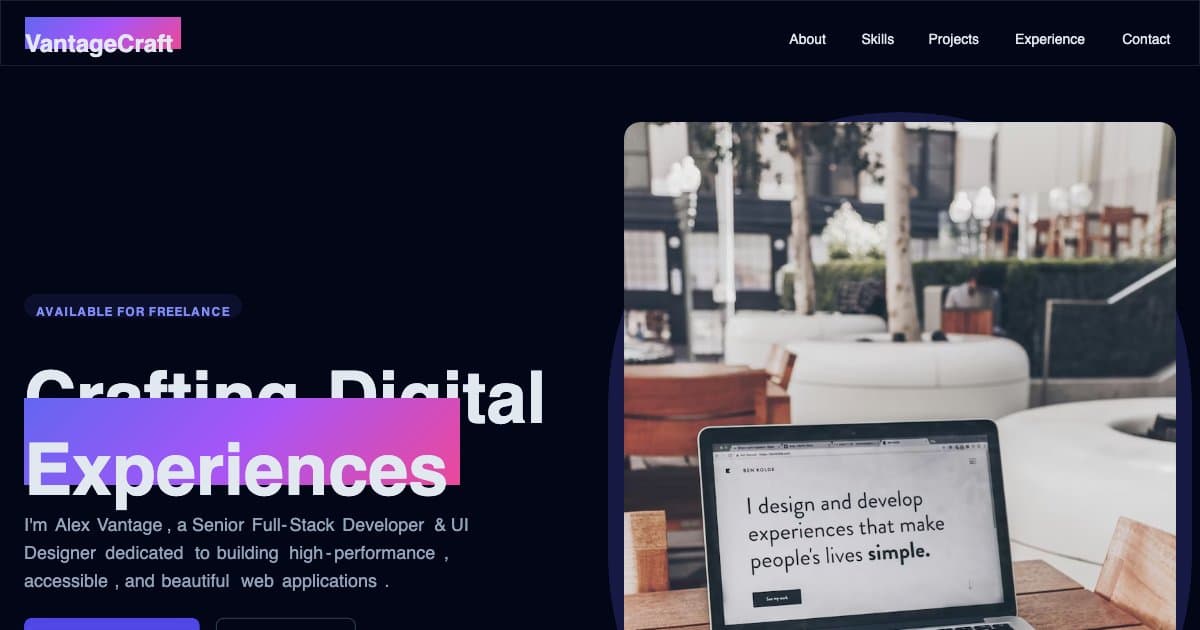 Screenshot of VantageCraft Portfolio