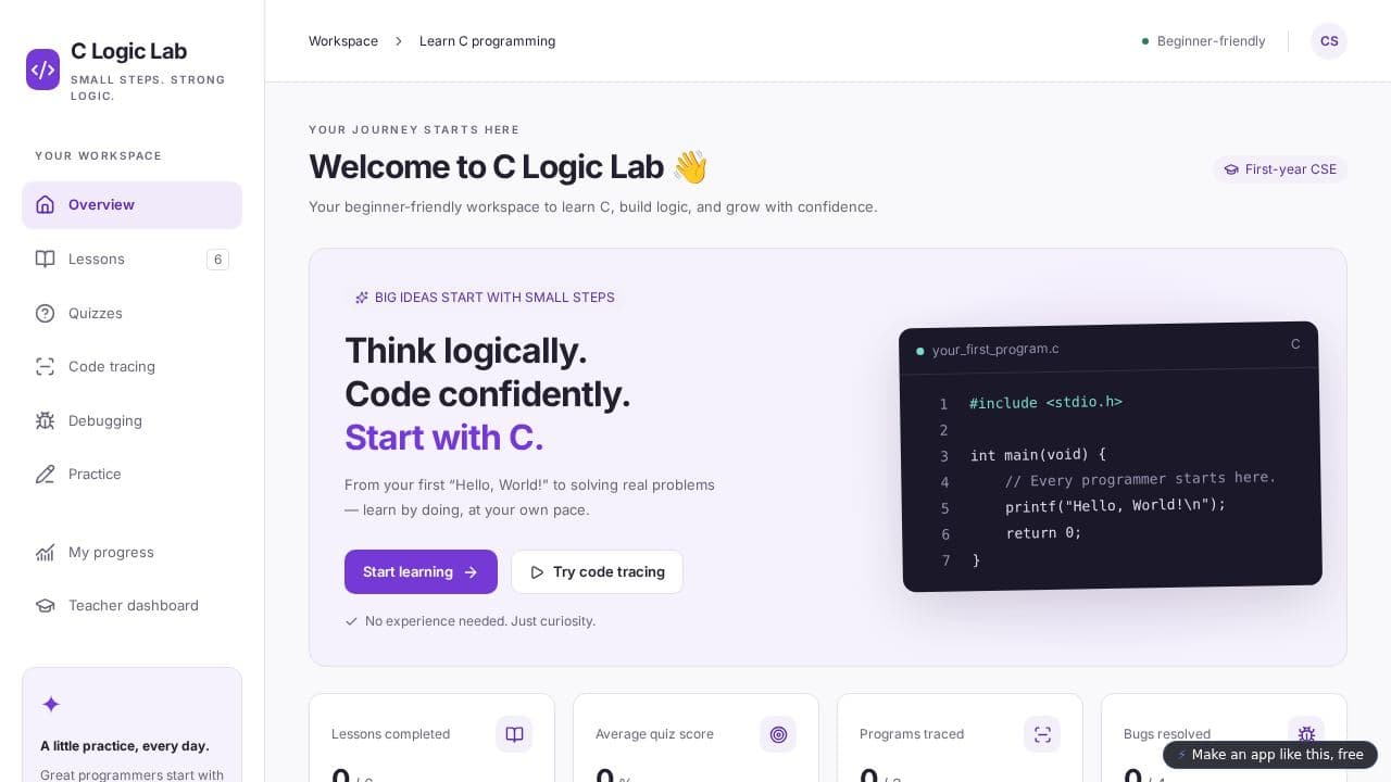 Screenshot of C Logic Lab