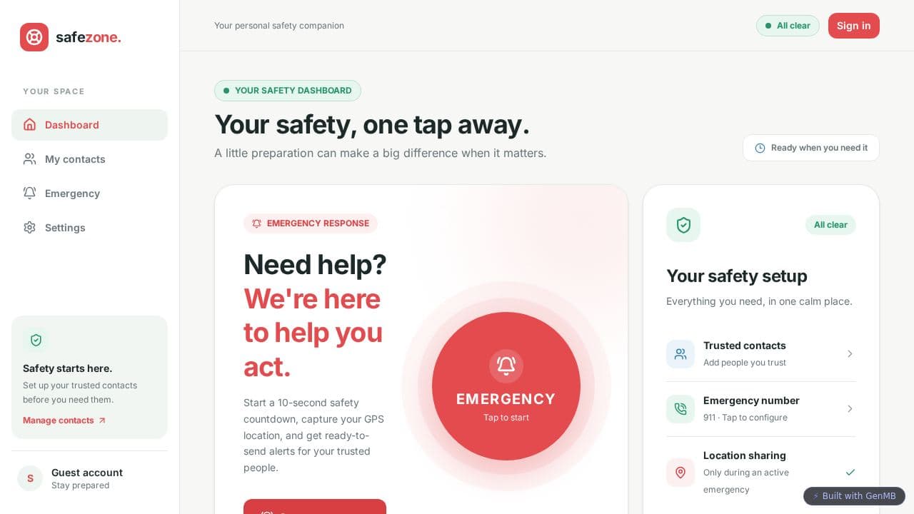 Screenshot of SafeZone Emergency Safety
