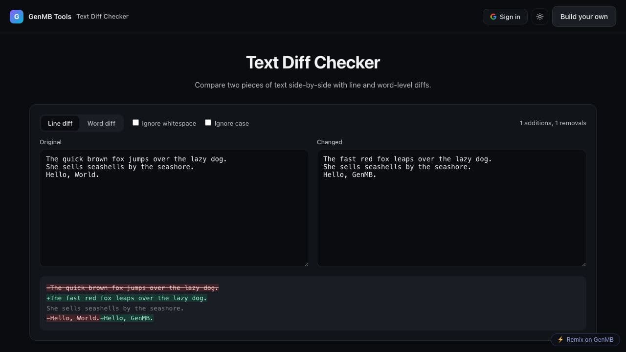 Screenshot of Text Diff Checker