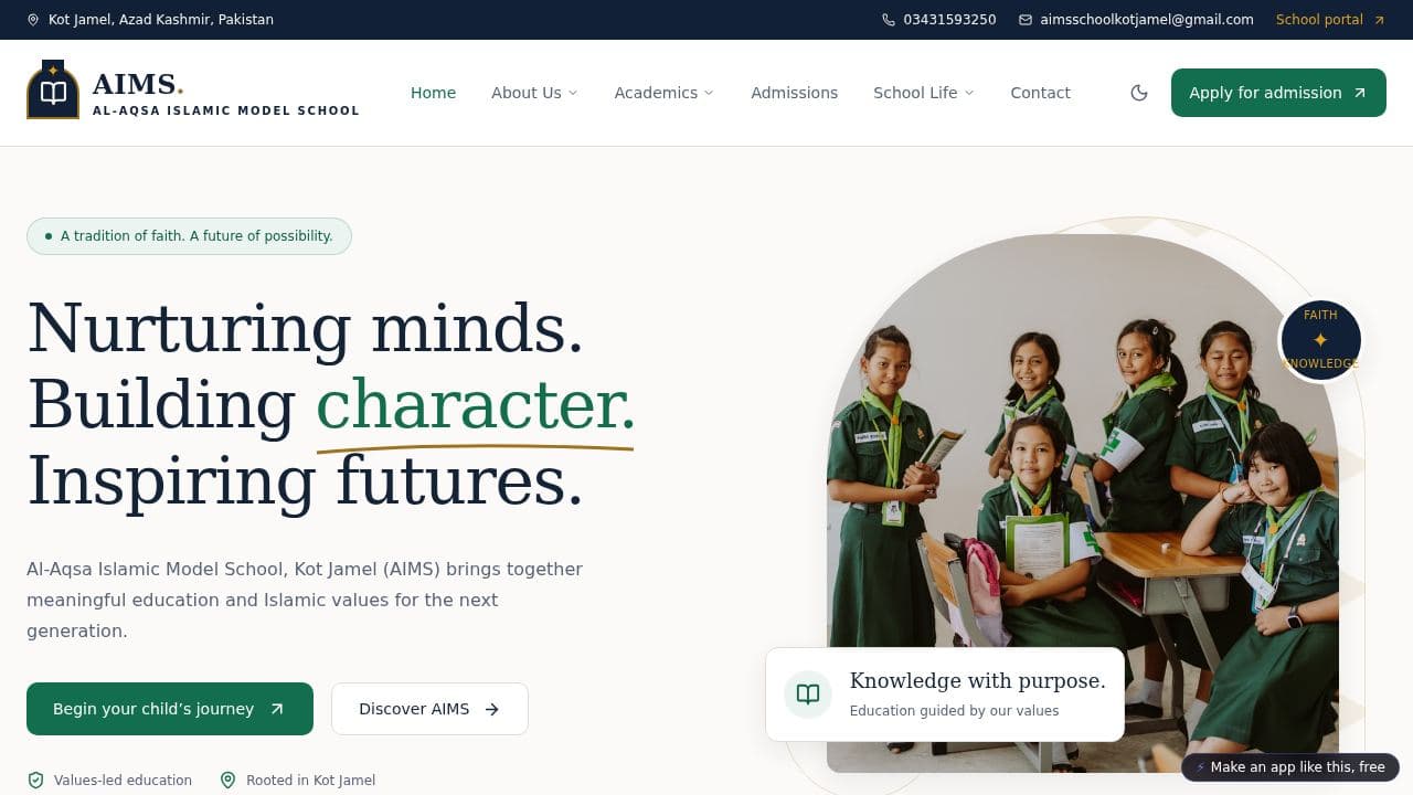 Screenshot of AIMS School Portal