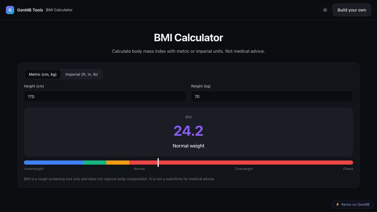 Screenshot of BMI Calculator