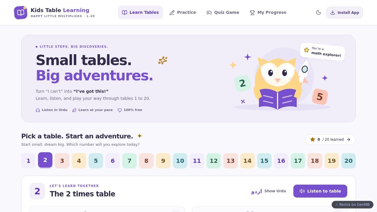Screenshot of Kids Multiplication Adventure