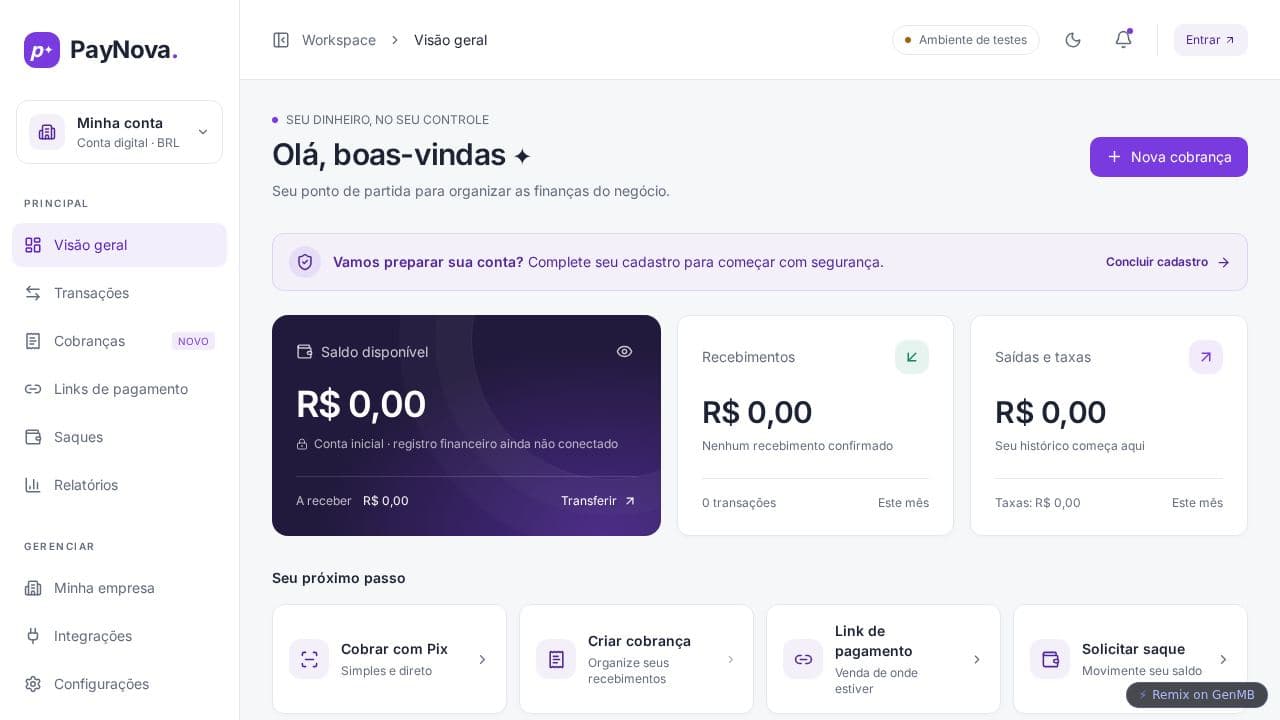 Screenshot of PayNova Fintech Platform