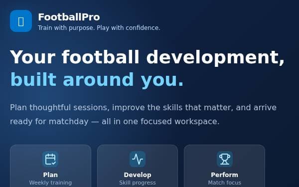 Screenshot of FootballPro Training Hub