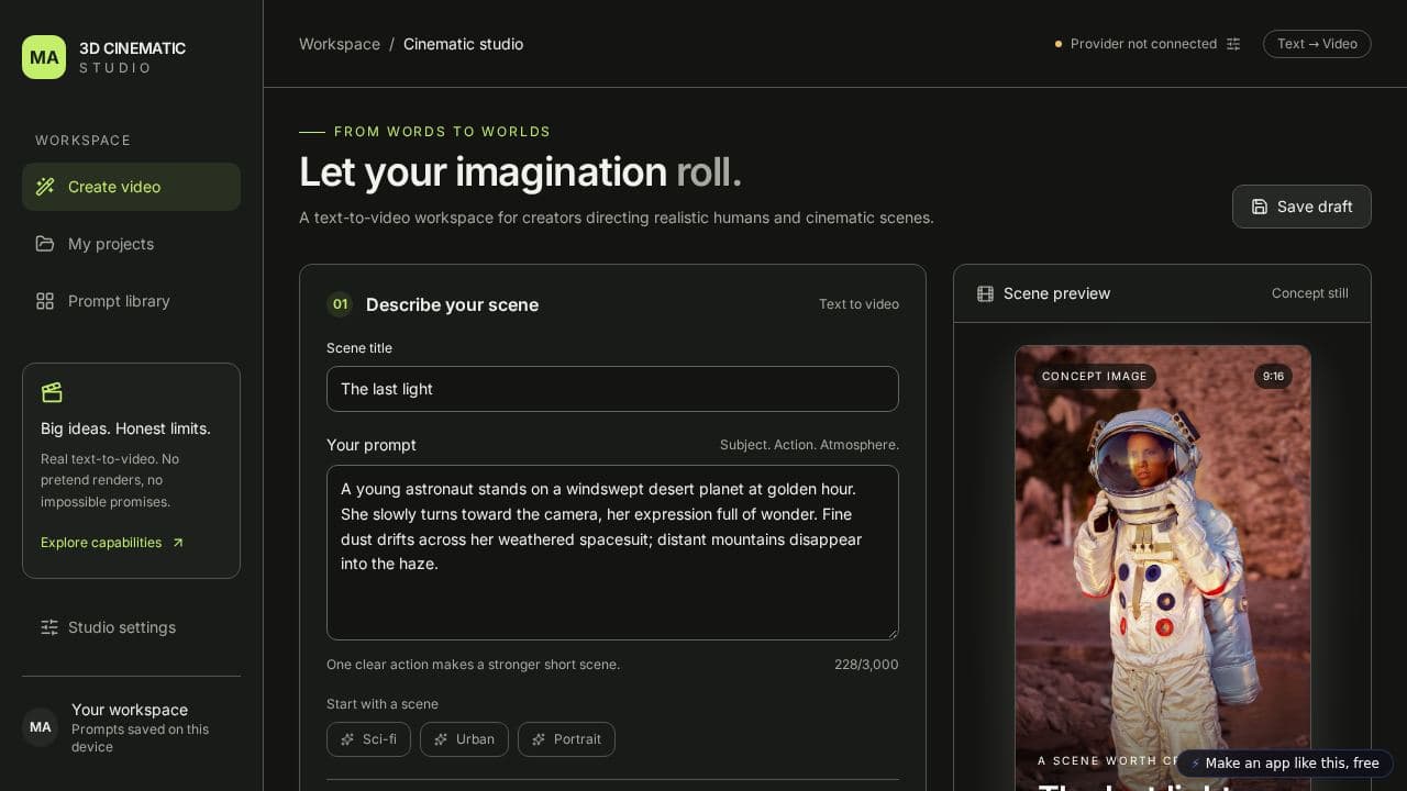 Screenshot of MA 3D Cinematic Studio