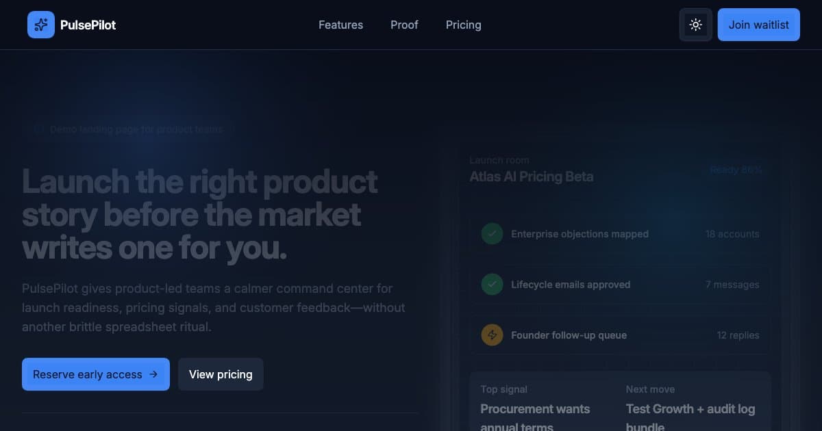 Screenshot of PulsePilot Launch