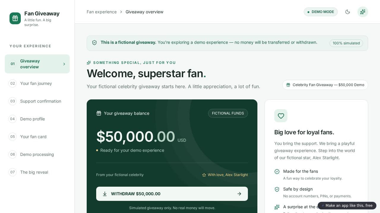 Screenshot of Celebrity Giveaway Demo