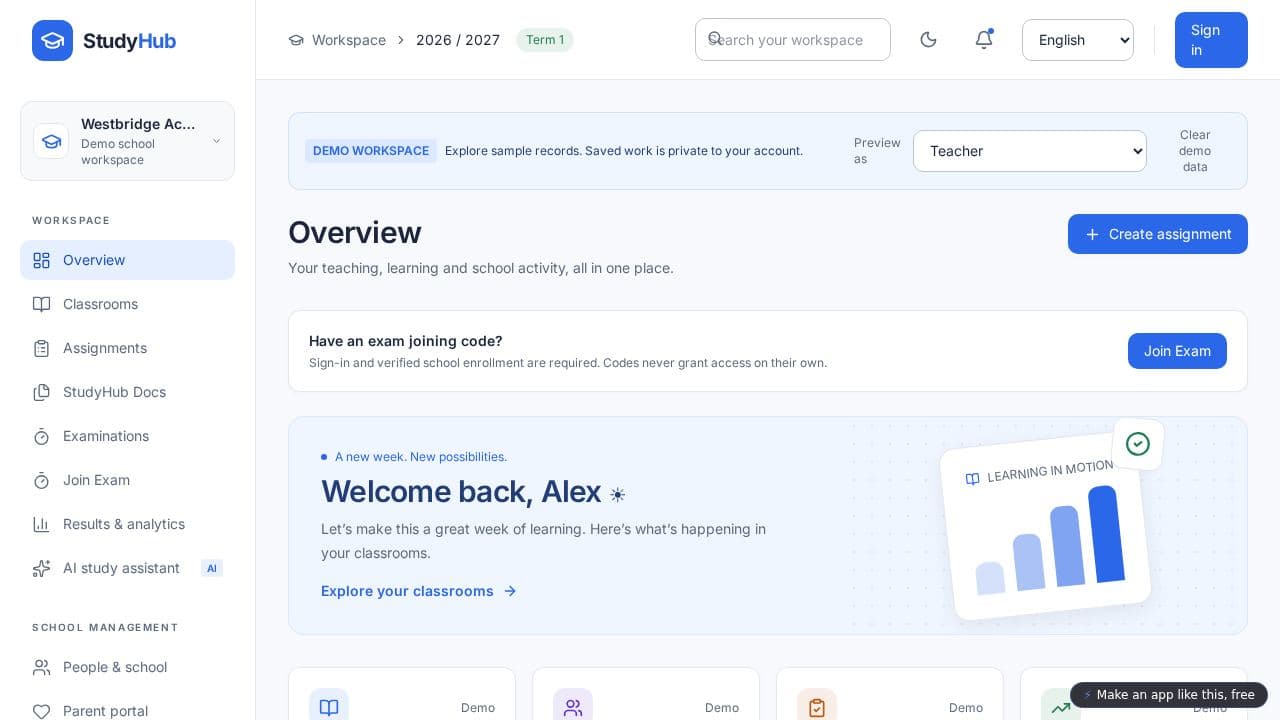 Screenshot of StudyHub LMS