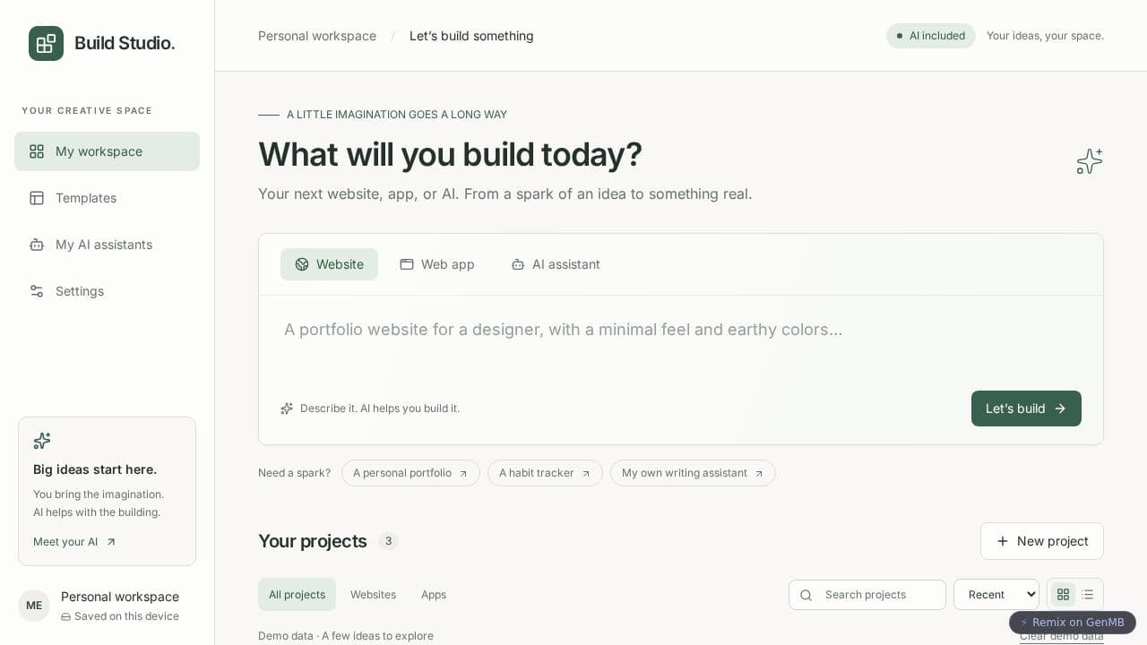 Screenshot of AI App & Website Builder