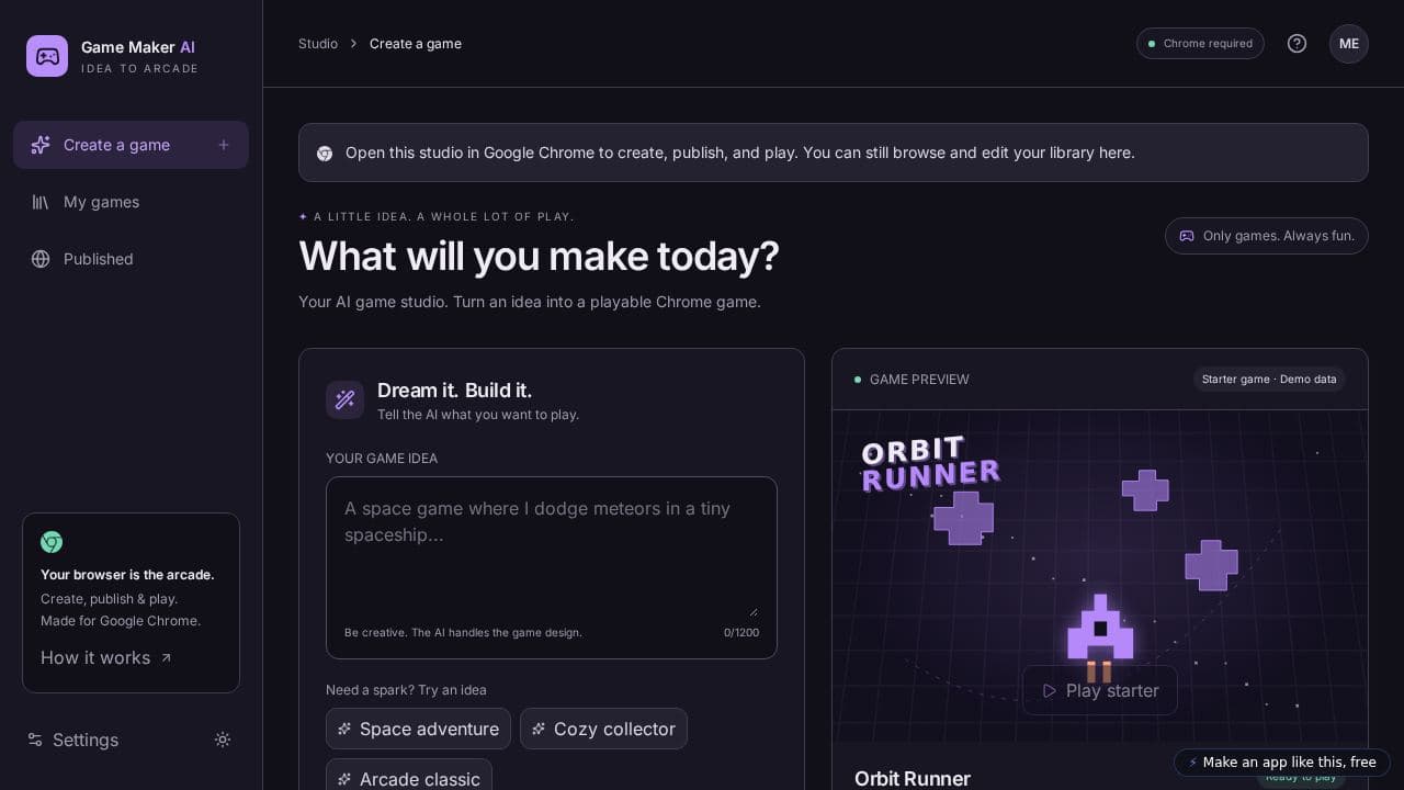 Screenshot of Game Maker AI