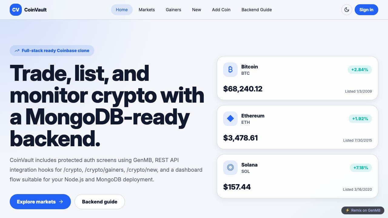 Screenshot of CoinVault Exchange