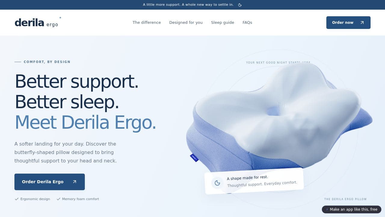 Screenshot of Derila Ergo — Better Support. Better Sleep.