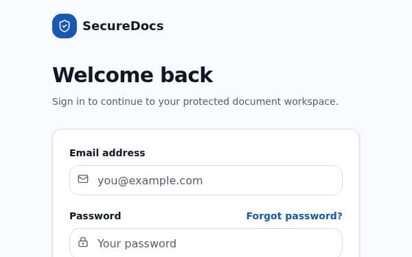 Screenshot of SecureDocs Portal