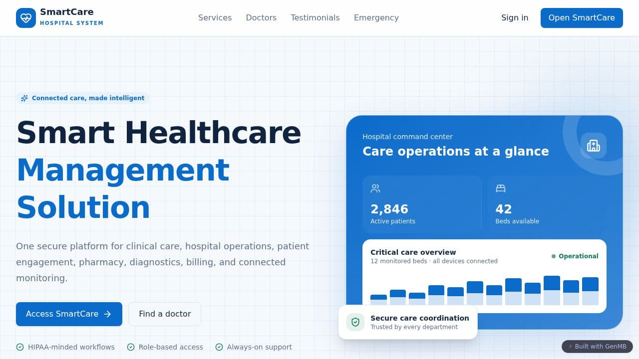 Screenshot of SmartCare Hospital System