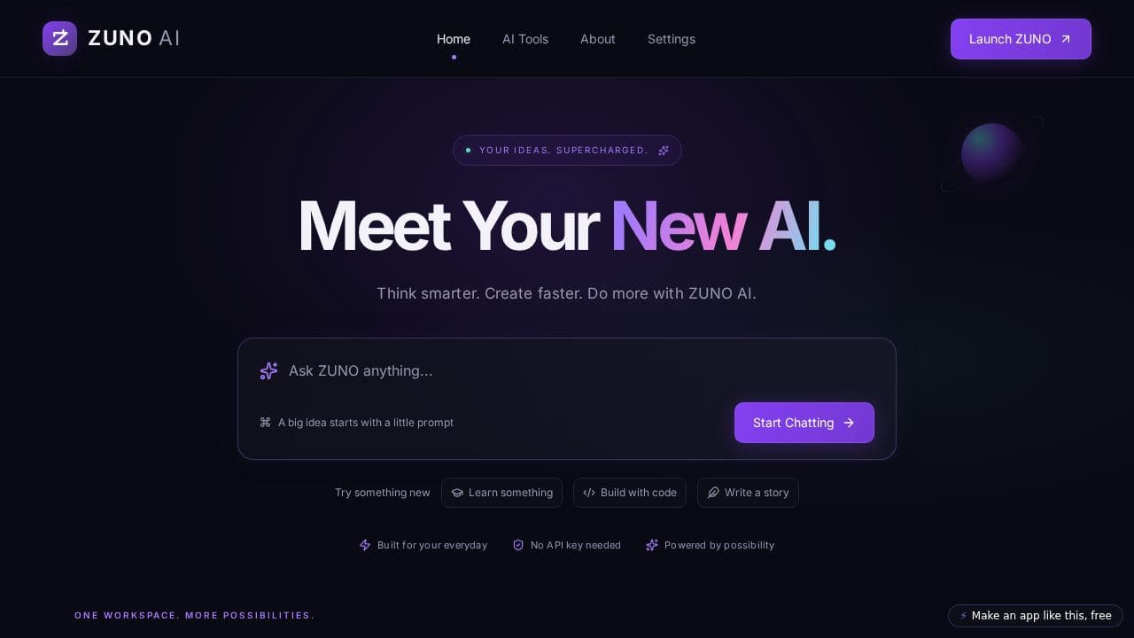 Screenshot of ZUNO AI Platform