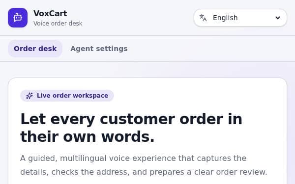 Screenshot of Multilingual Order Voice Agent