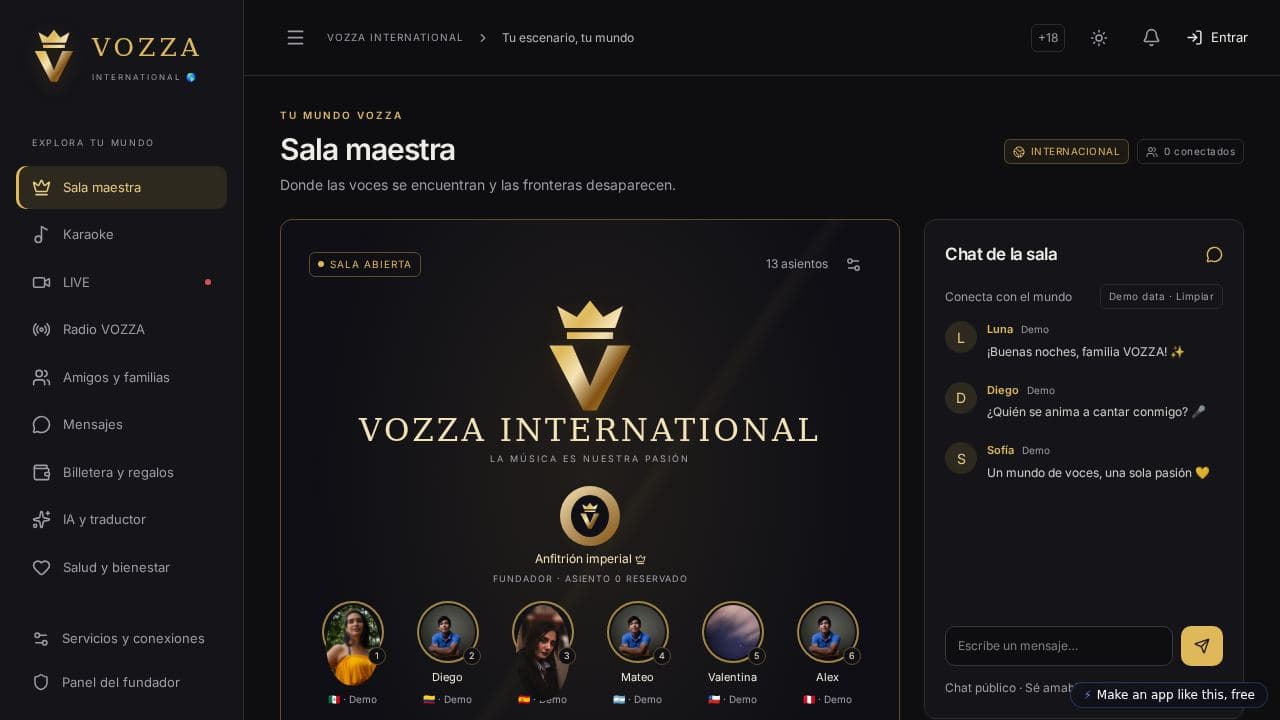 Screenshot of VOZZA Imperial Social