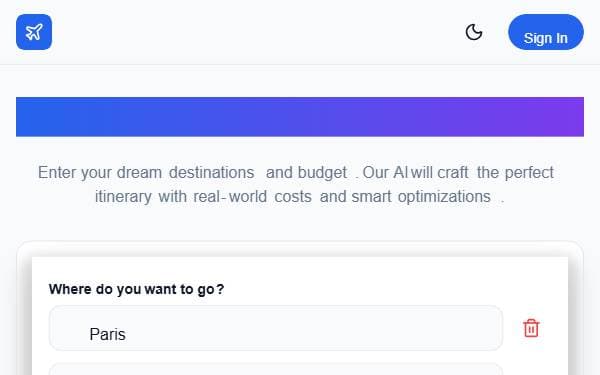 Screenshot of Smart Travel Planner AI