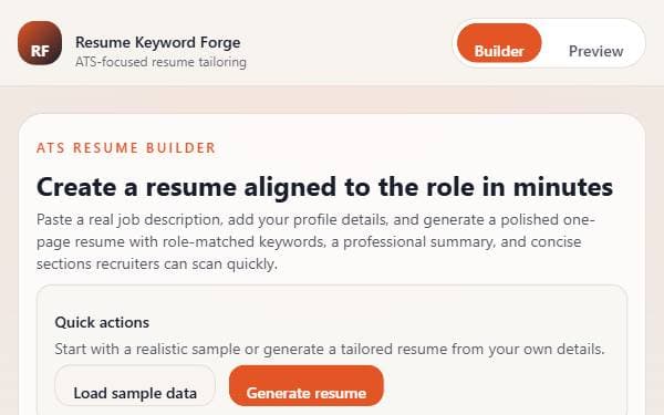 Screenshot of Resume Keyword Forge