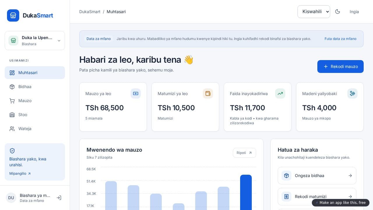 Screenshot of DukaSmart Business Manager