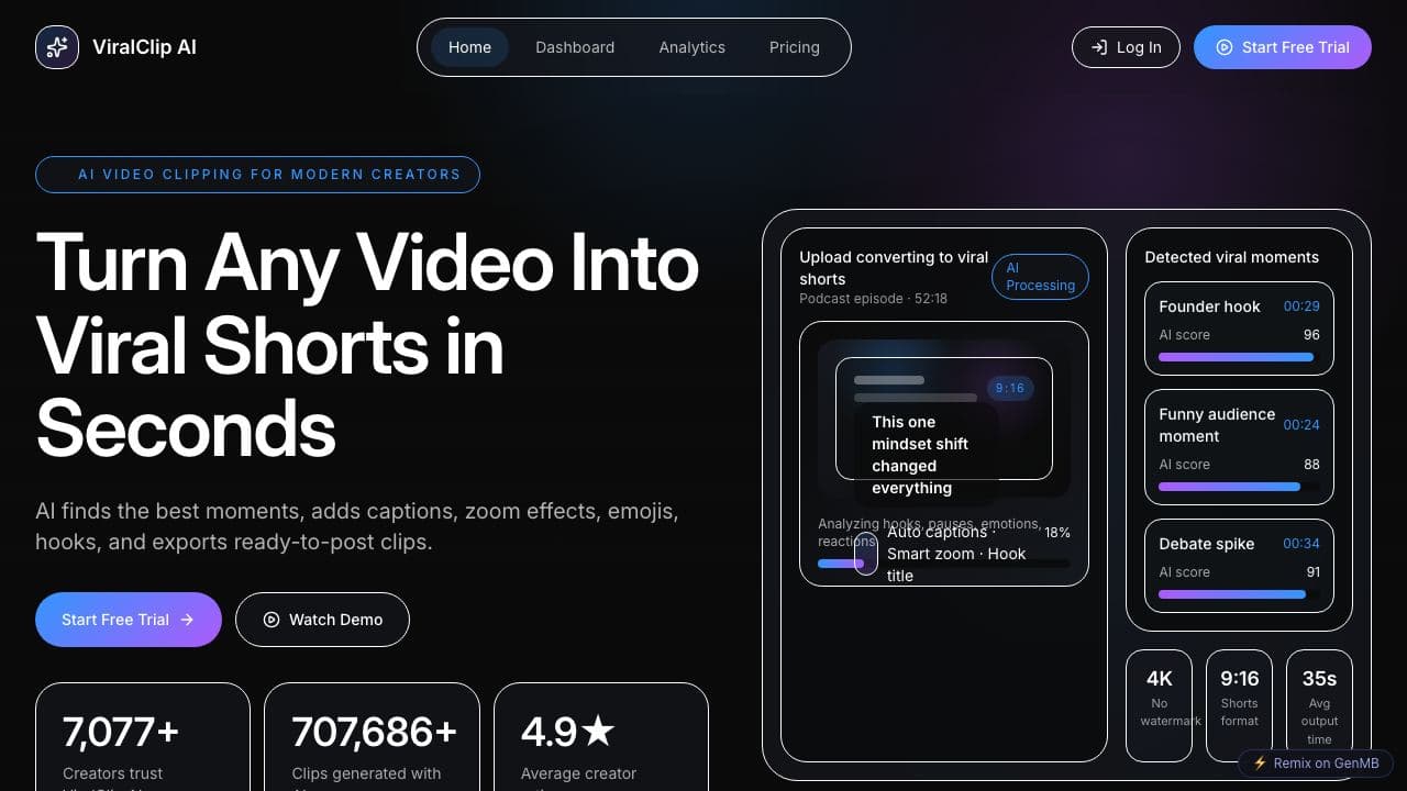 Screenshot of ViralClip AI