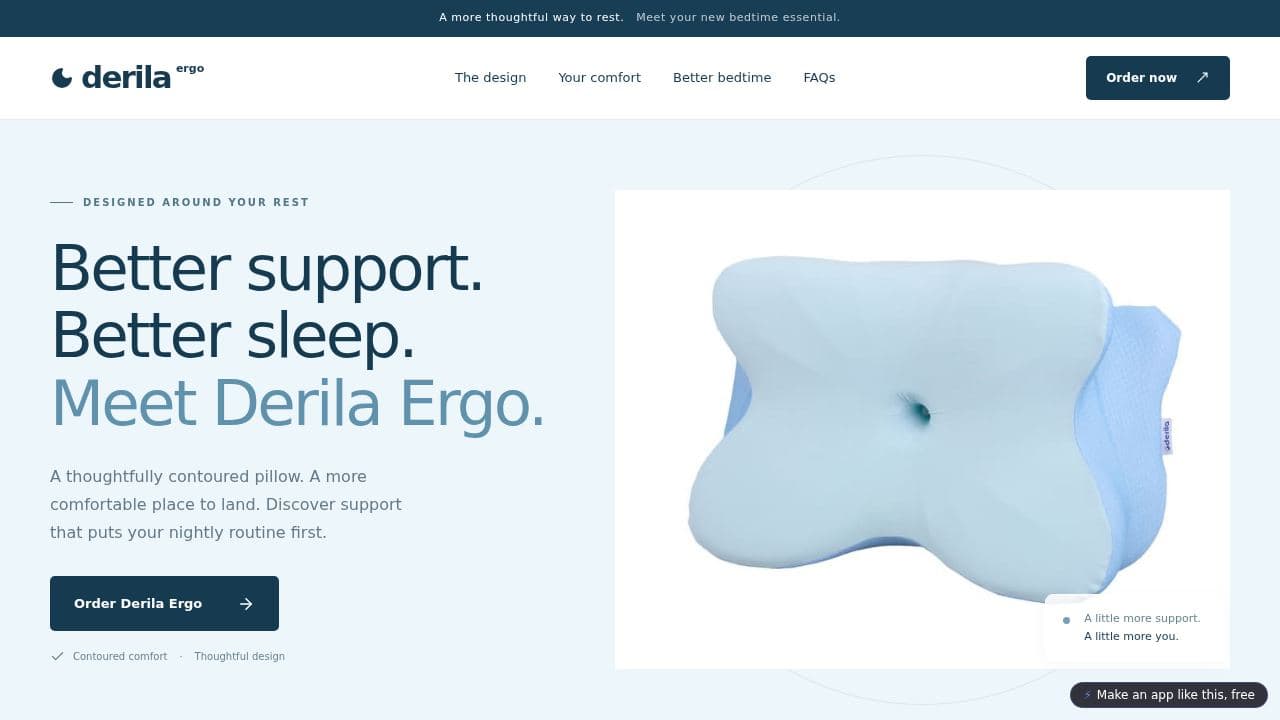 Screenshot of Derila Ergo — Better Support. Better Sleep.