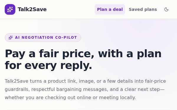 Screenshot of Talk2Save Negotiator