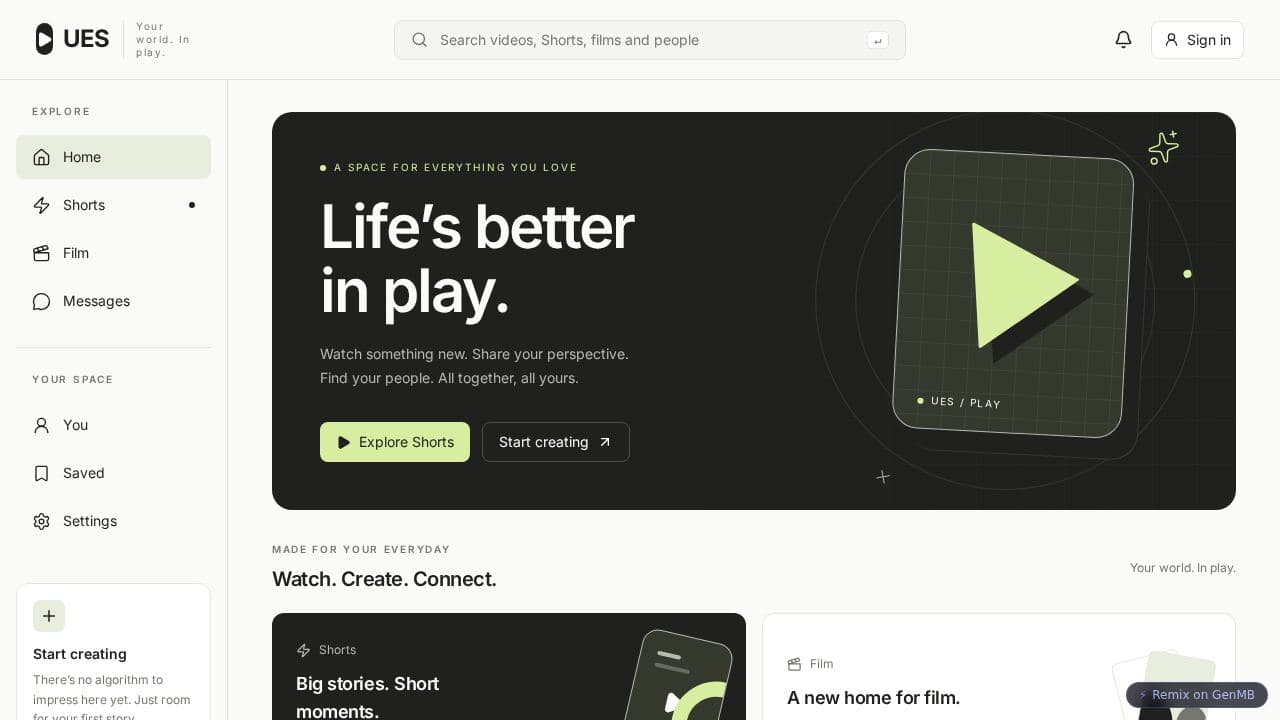 Screenshot of UES Social Entertainment