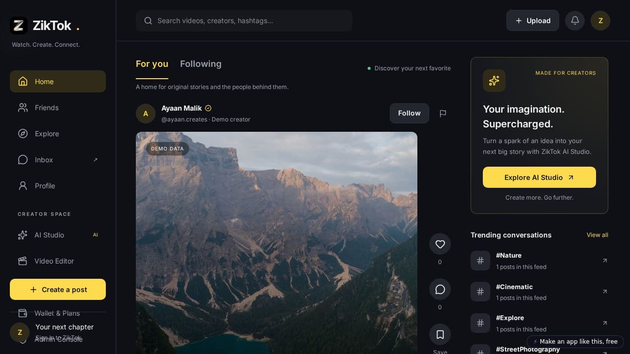 Screenshot of ZikTok Creator Hub
