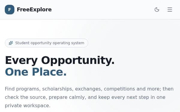 Screenshot of FreeExplore Opportunities Hub