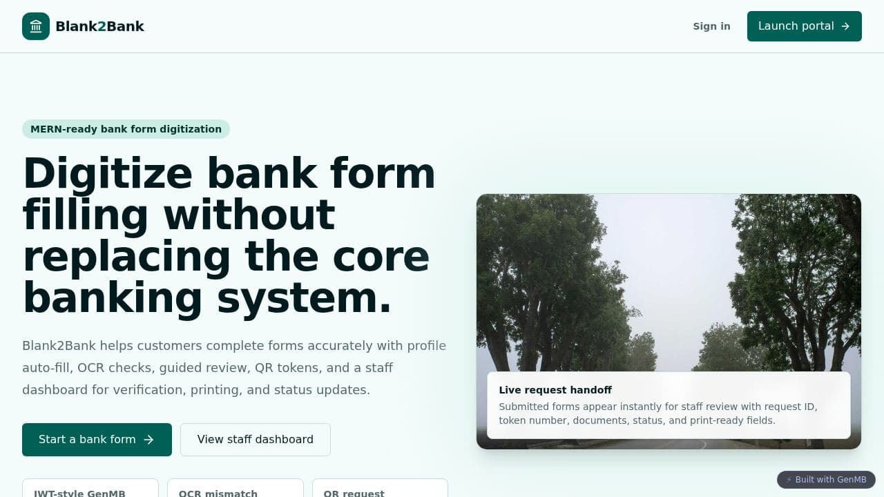 Screenshot of Blank2Bank Forms